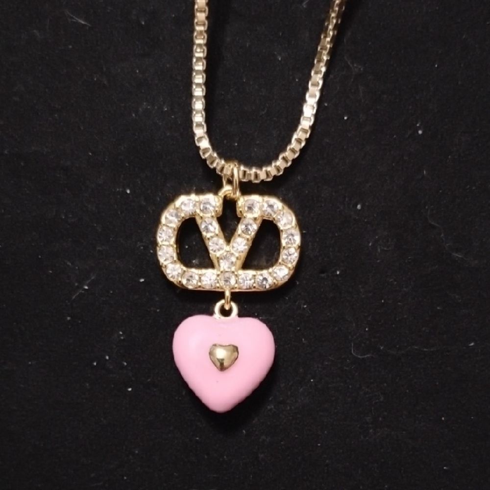 Upcycled Gold and Pink Valentino Heart Pendant
